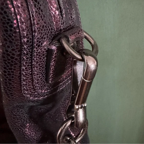 💜 ✨ COACH Kristen Satchel Metallic Purple Studded Handbag - Picture 4 of 10